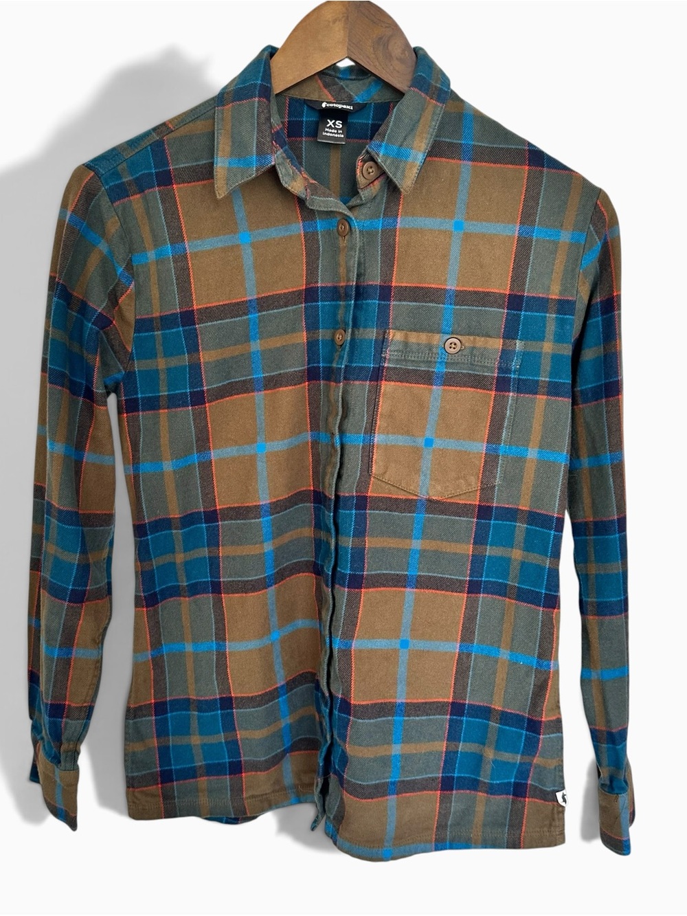 Cotopaxi Brown and Blue Plaid Long-Sleeve Button-Down Shirt